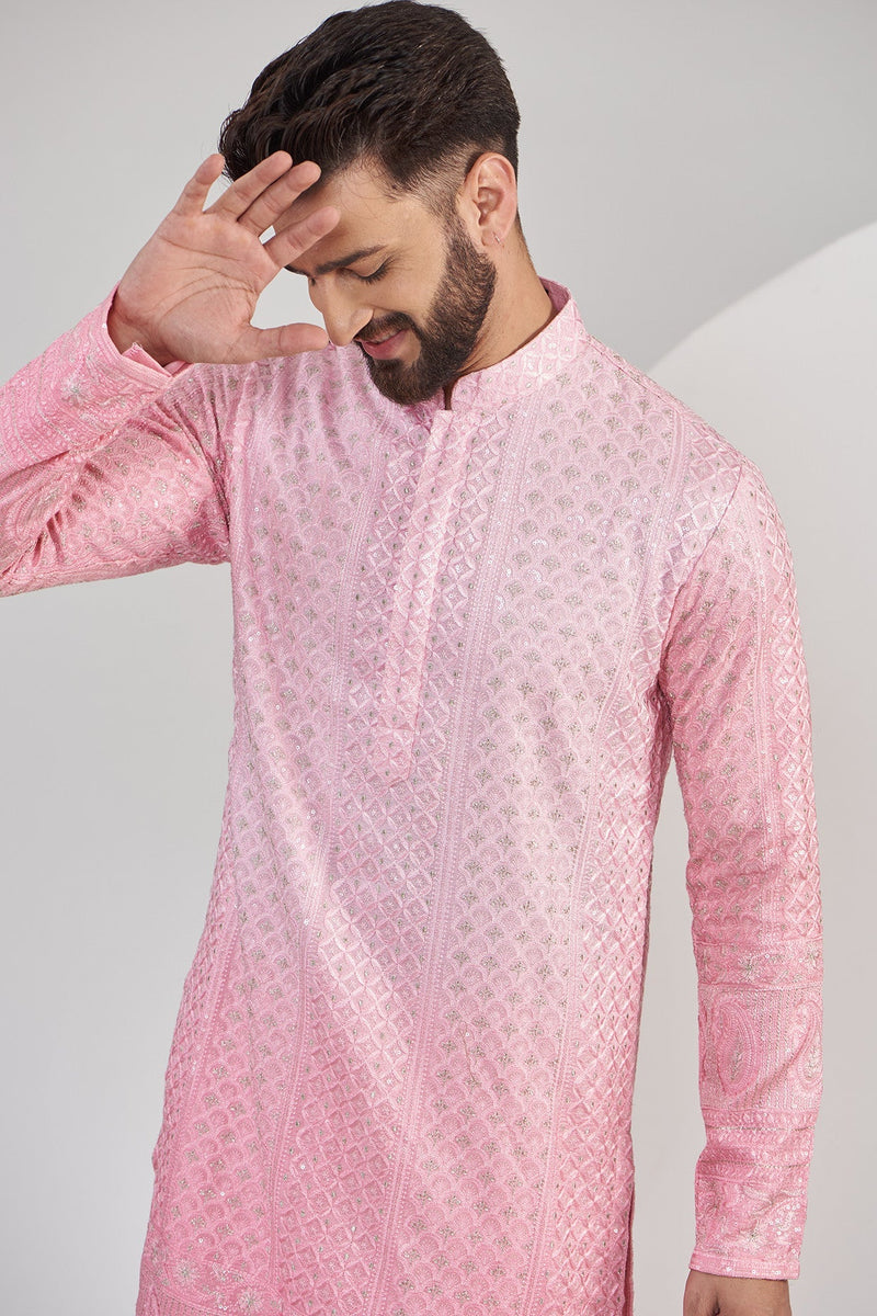 Light Pink Ombre shaded chikankari kurta - kasbahmen