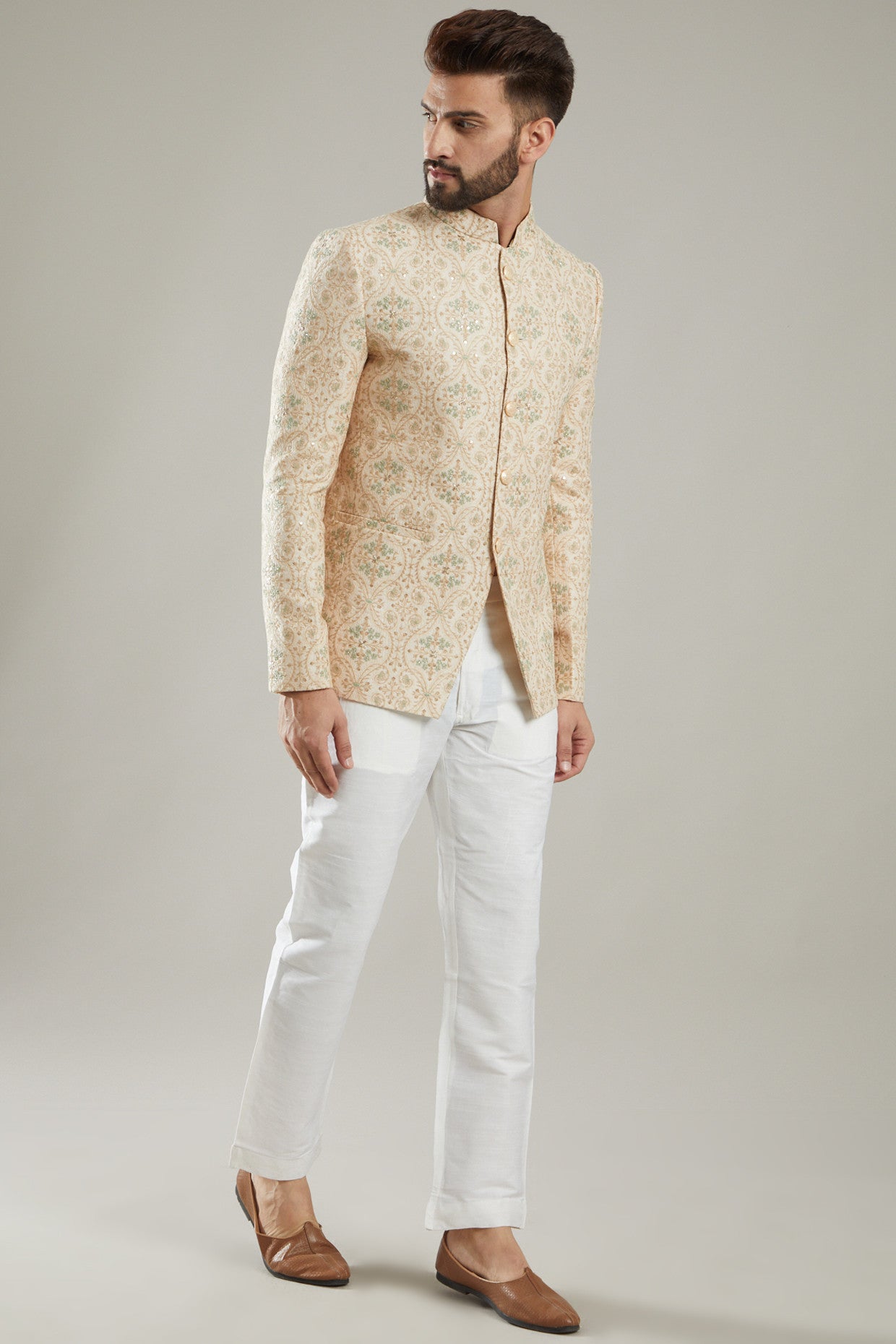 Blush Pink Embroidered Bandhgala Jacket - kasbahmen