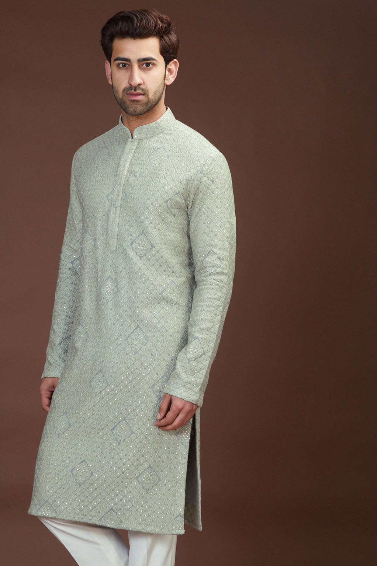 Grey chikankari kurta - kasbahmen