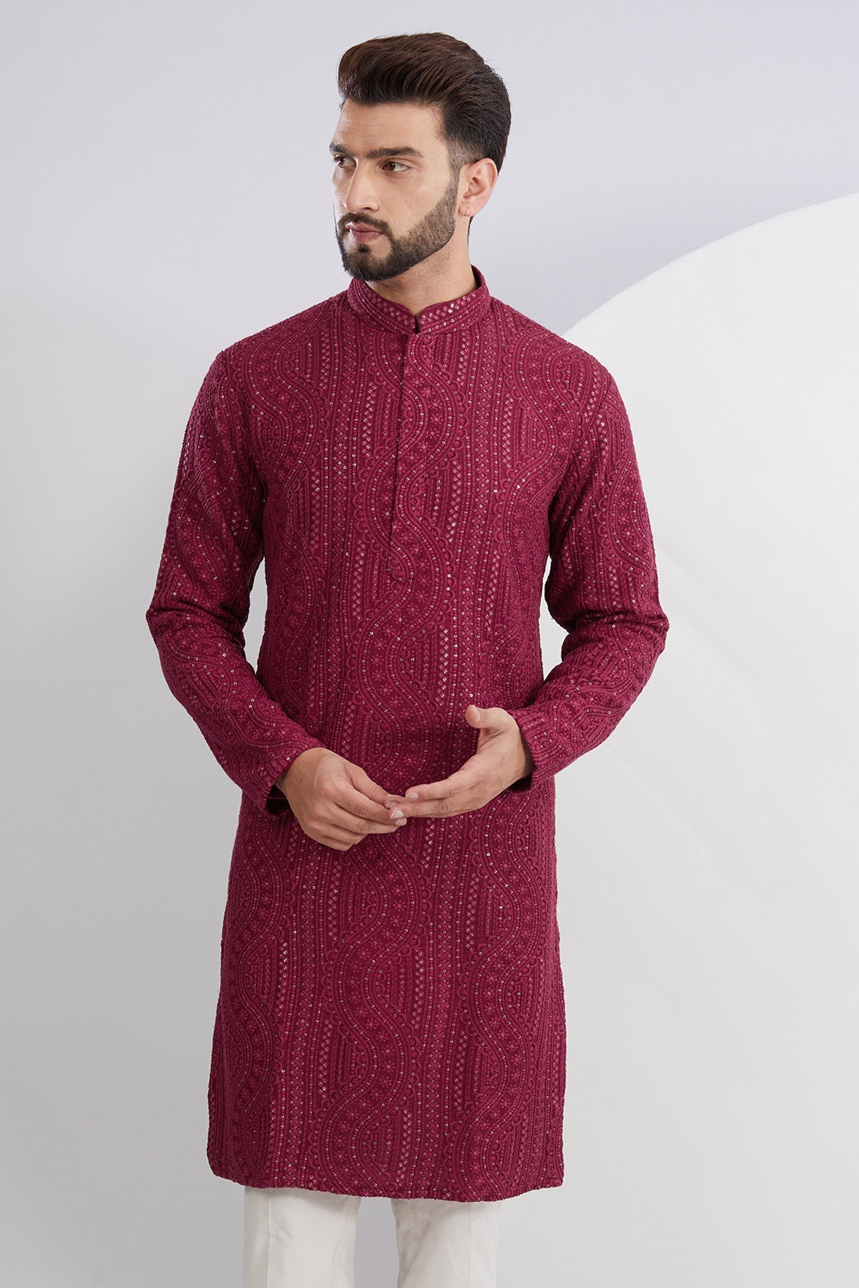 Maroon Embroidered Kurta - kasbahmen