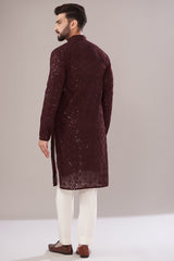 Maroon Georgette Embroidered Kurta - kasbahmen