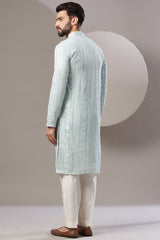 Formal powder blue mirror work kurta - kasbahmen