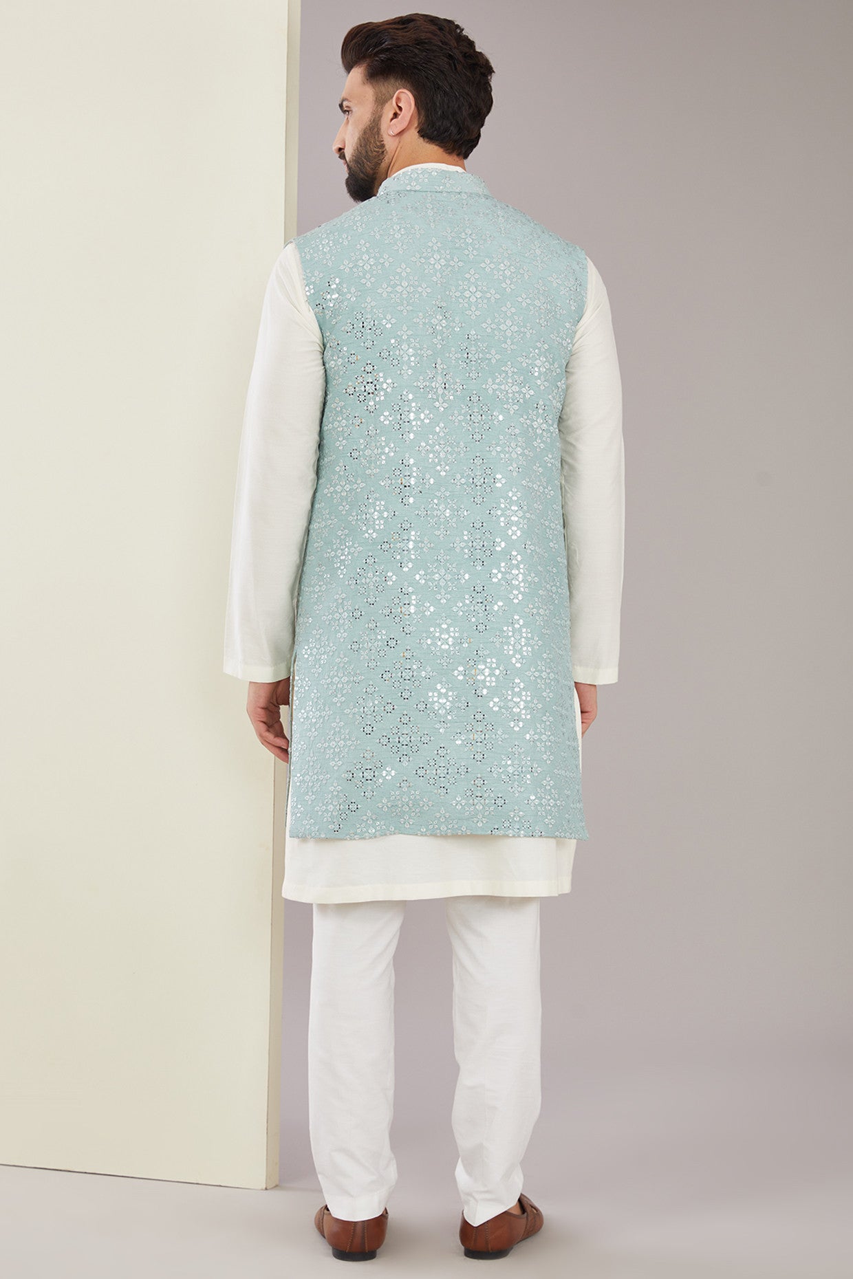 Pastel Blue Mirrorwork Shrug - kasbahmen