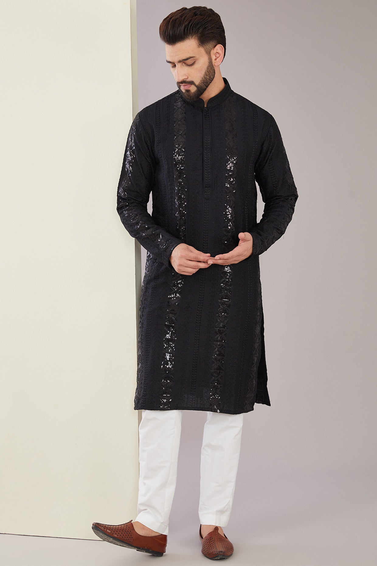 Signature Black Sequened Kurta - kasbahmen