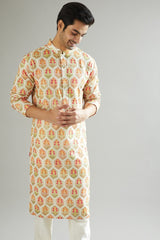 Nude Kurta With Multi-Colored Embroidery - kasbahmen