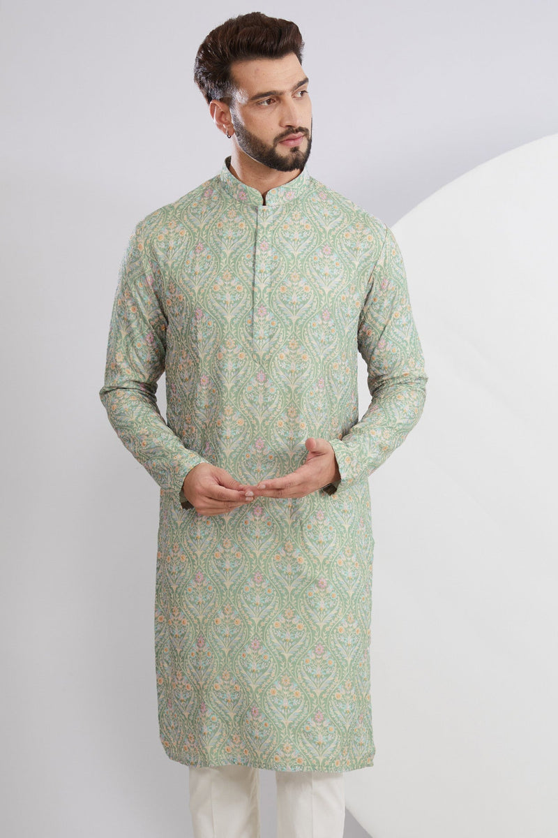 Pastel Green Multi Embroidered Kurta - kasbahmen