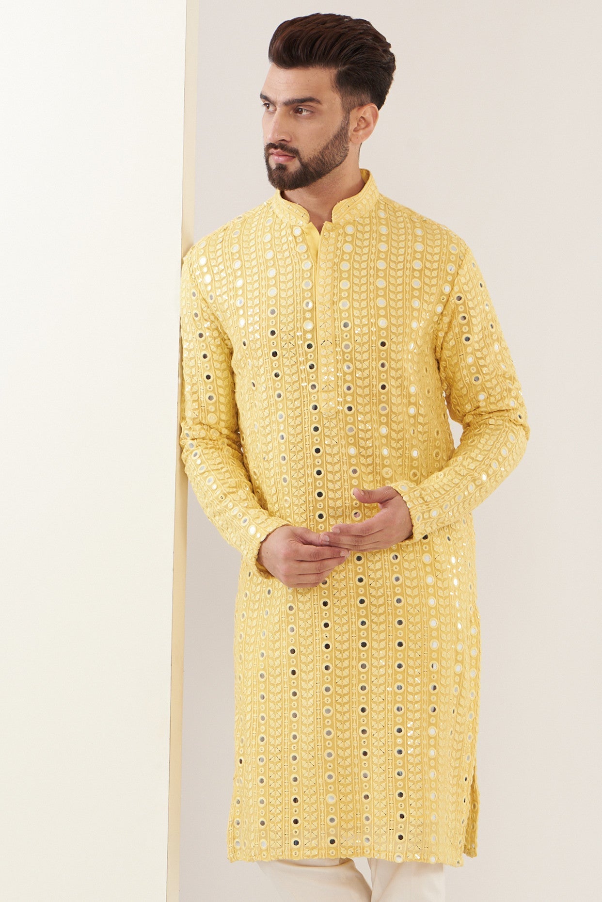 Yellow mirror work kurta - kasbahmen