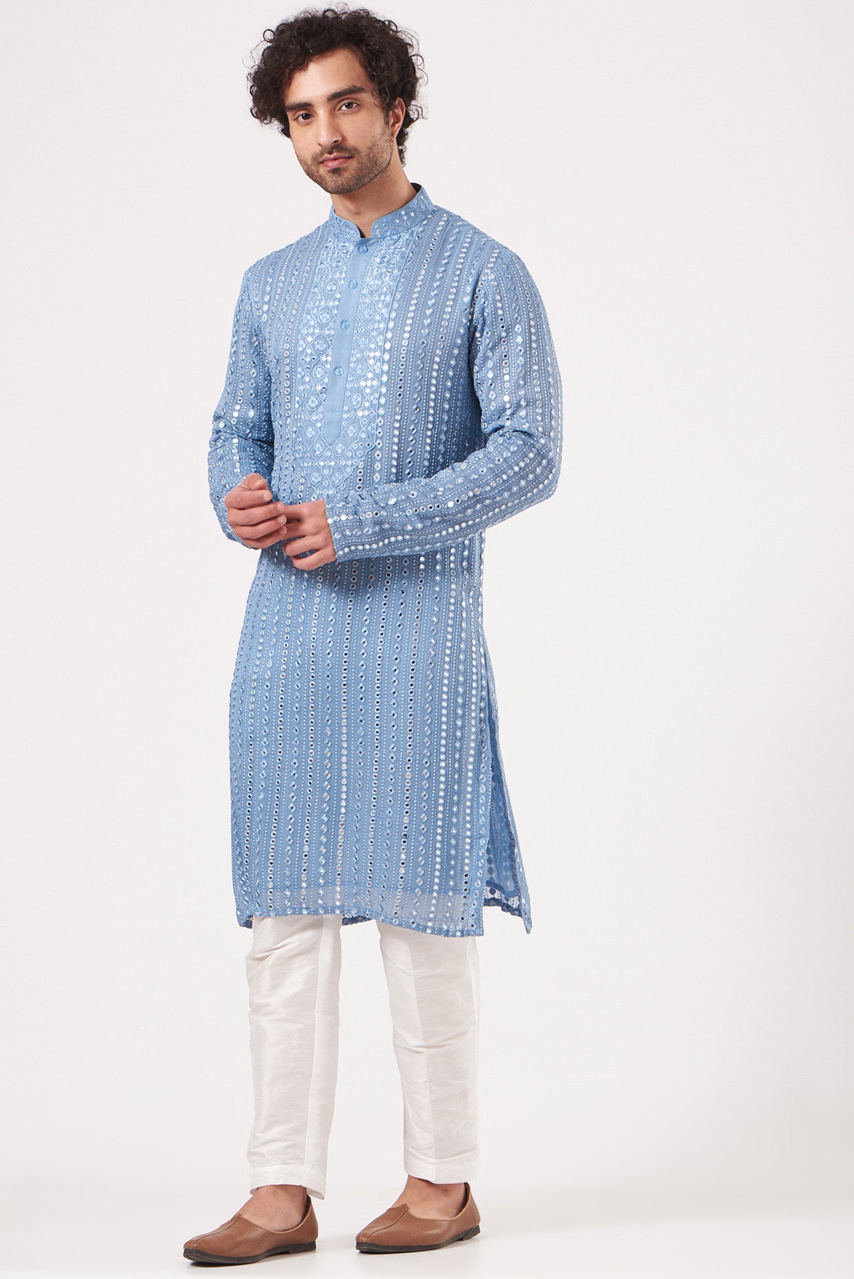 Blue Hand Embroidered Kurta - kasbahmen