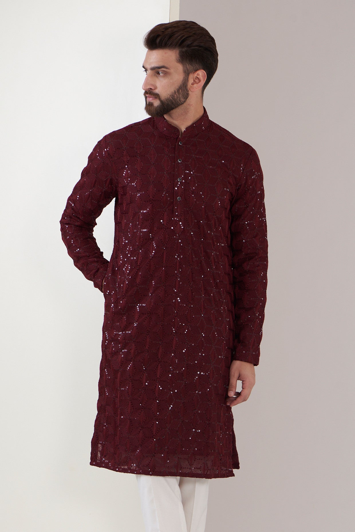 Maroon chikankari kurta - kasbahmen