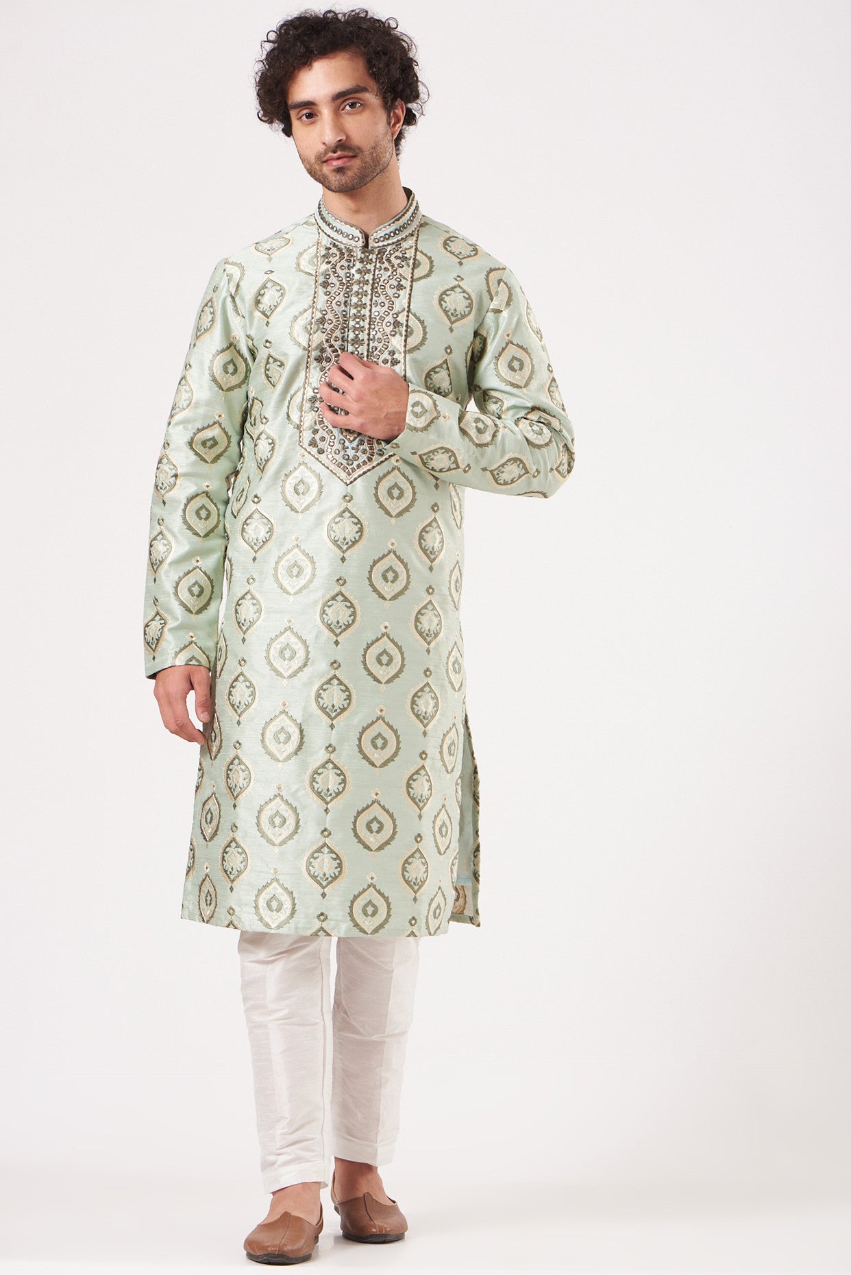 Mint Green hand Embroidered kurta - kasbahmen