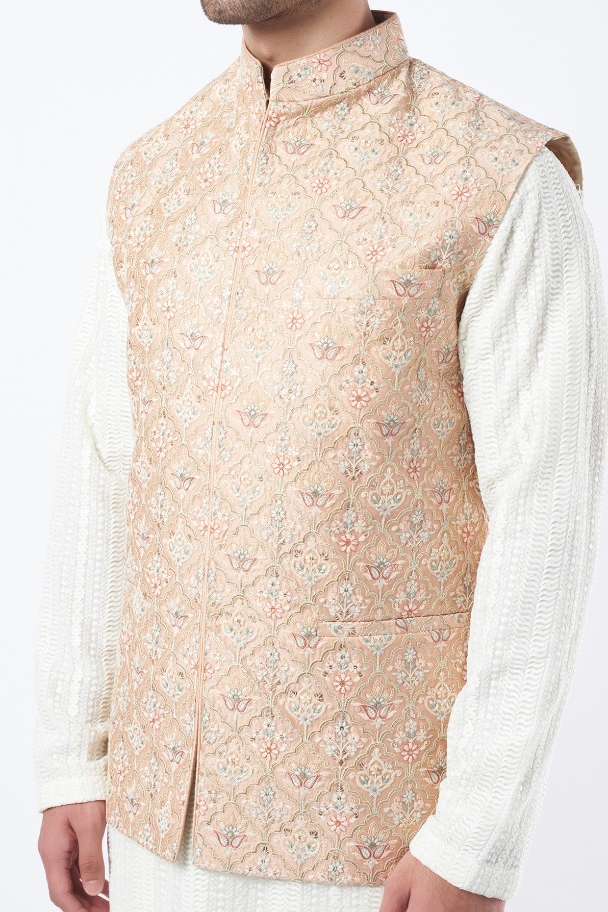 Nude Embroidered Bundi Jacket - kasbahmen