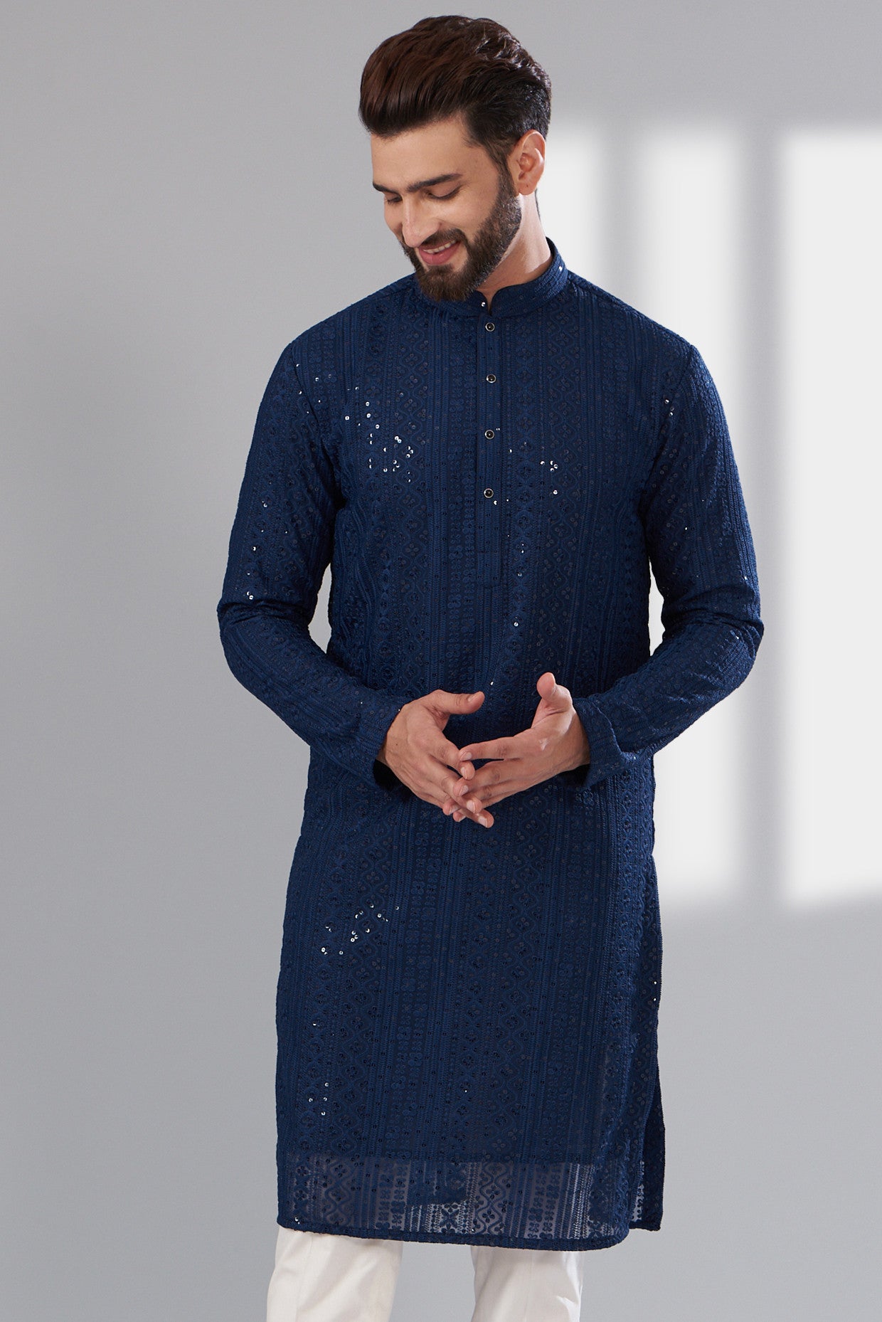 Navy Blue Chikankari Kurta - kasbahmen