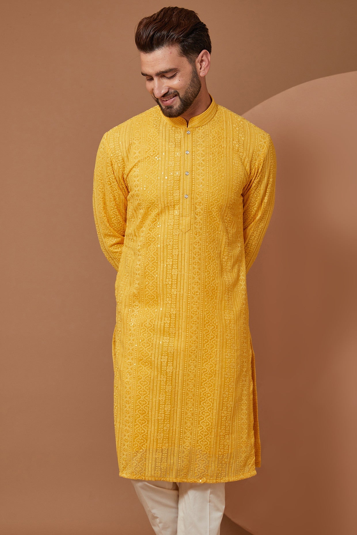 Yellow Chikankari Kurta - kasbahmen