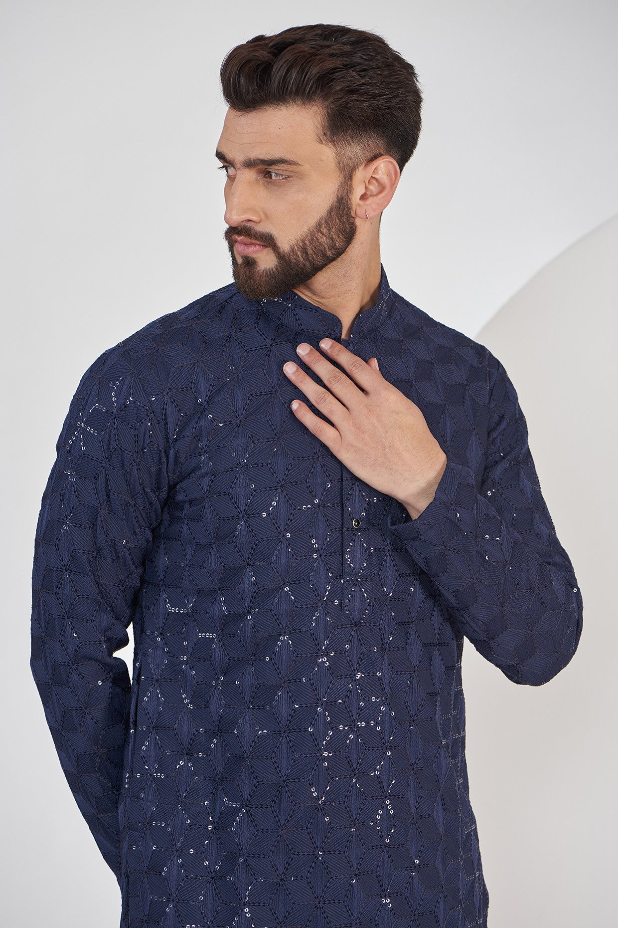 Navy Blue Chikankari Kurta - kasbahmen