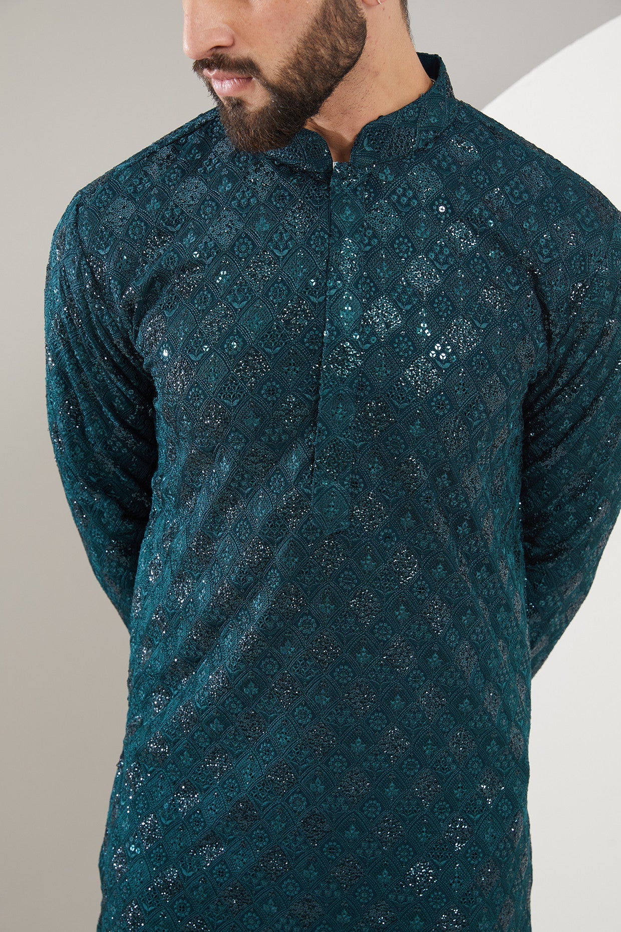 Teal Chikankari Kurta - kasbahmen