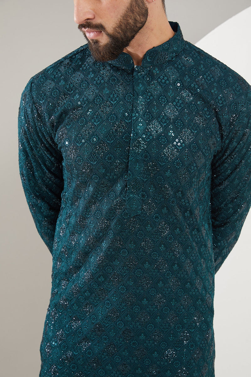 Teal Chikankari Kurta