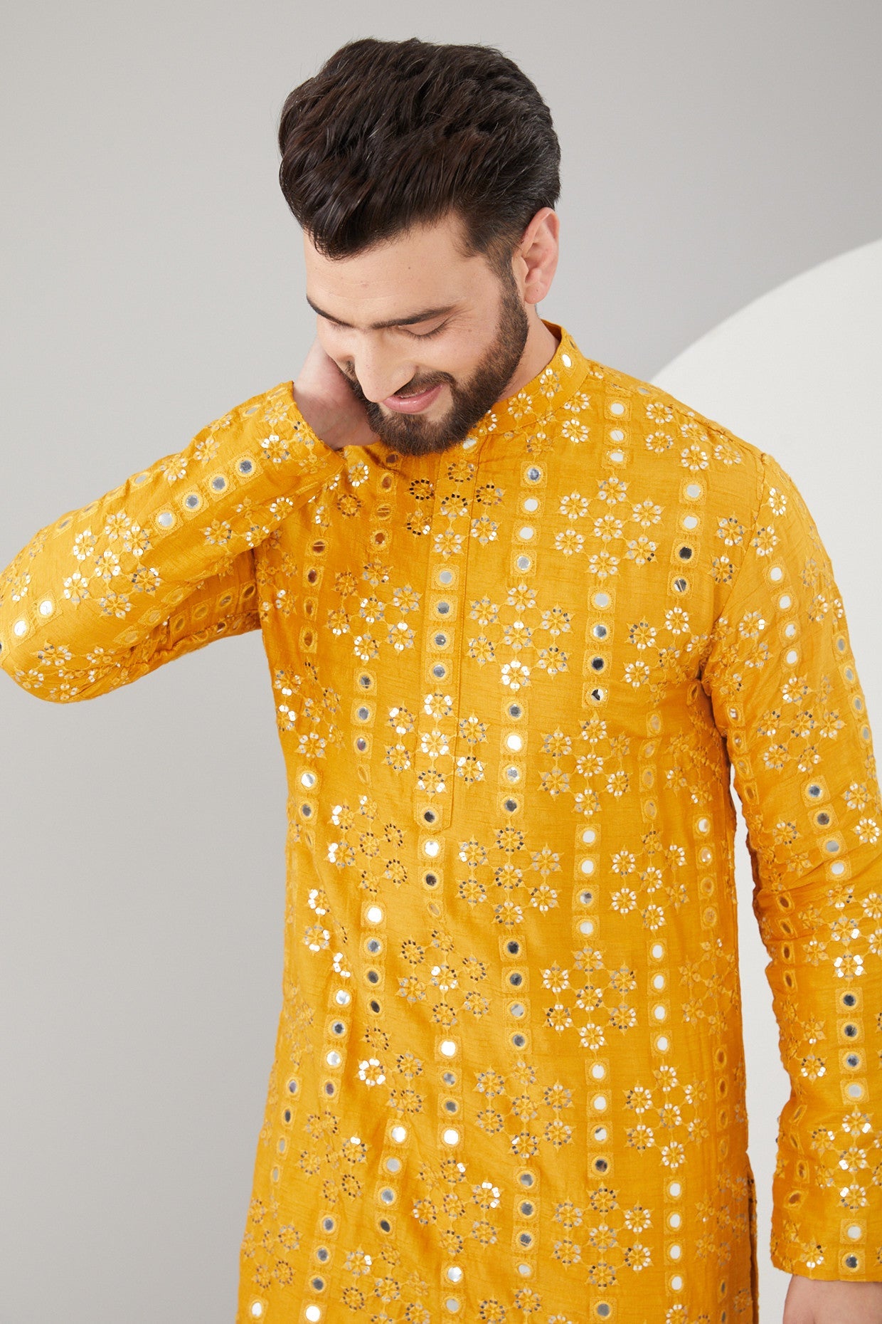 Mustard Silk Mirror Work Kurta - kasbahmen