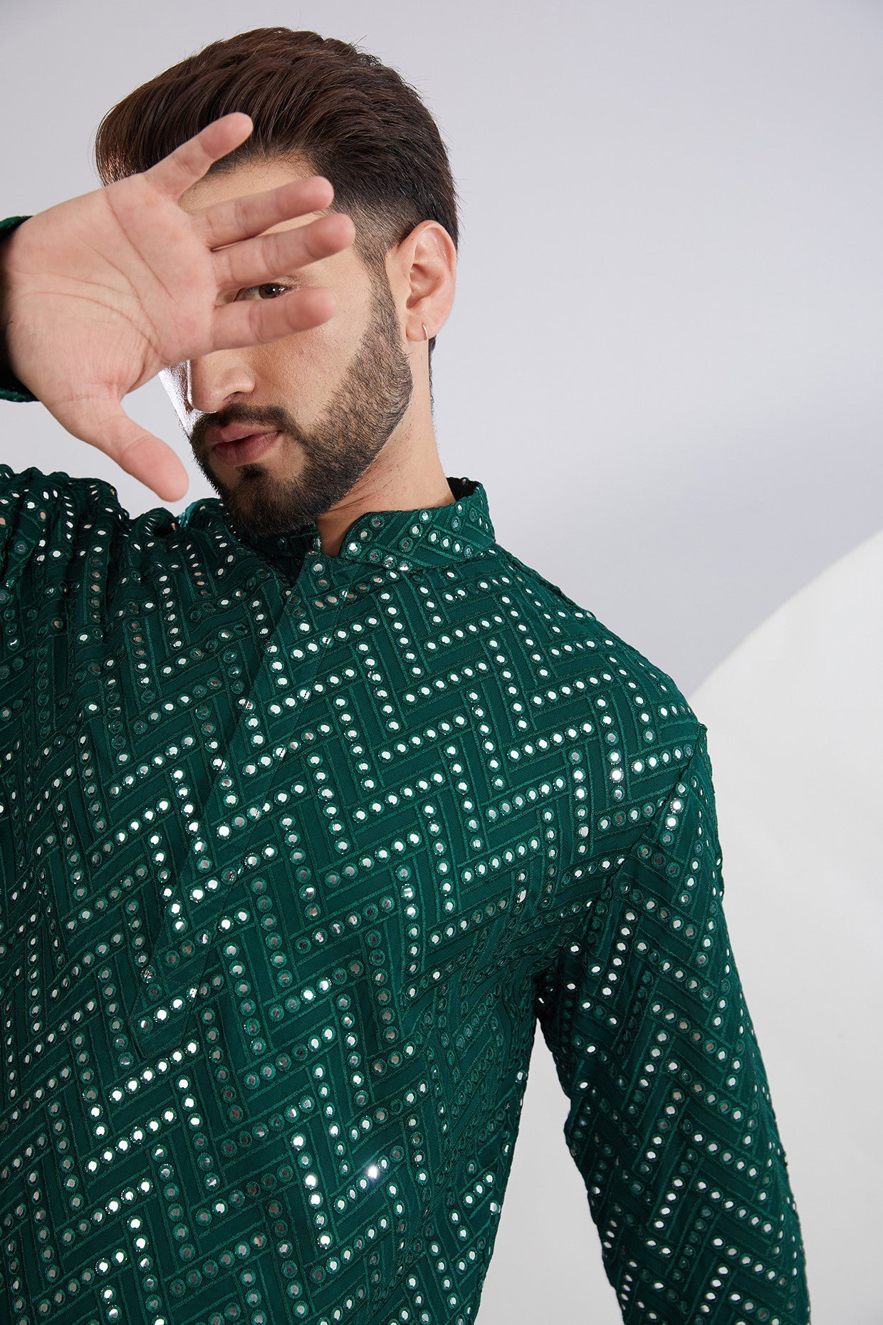 Bottle Green Mirror work Kurta - kasbahmen