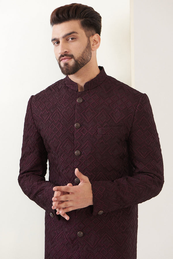 Wine embroidred Sherwani