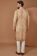 Ivory Cream Kashmiri Jamawar Embroidered Kurta - kasbahmen