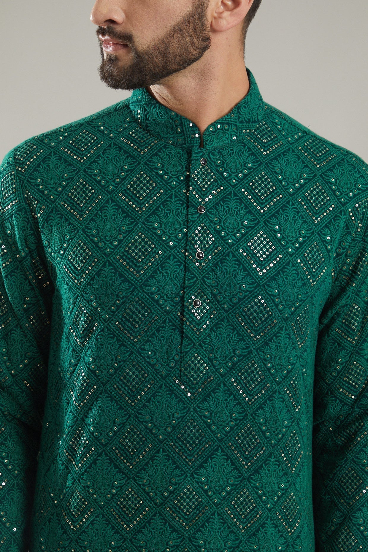 Emerald Green Embroidered Kurta - kasbahmen