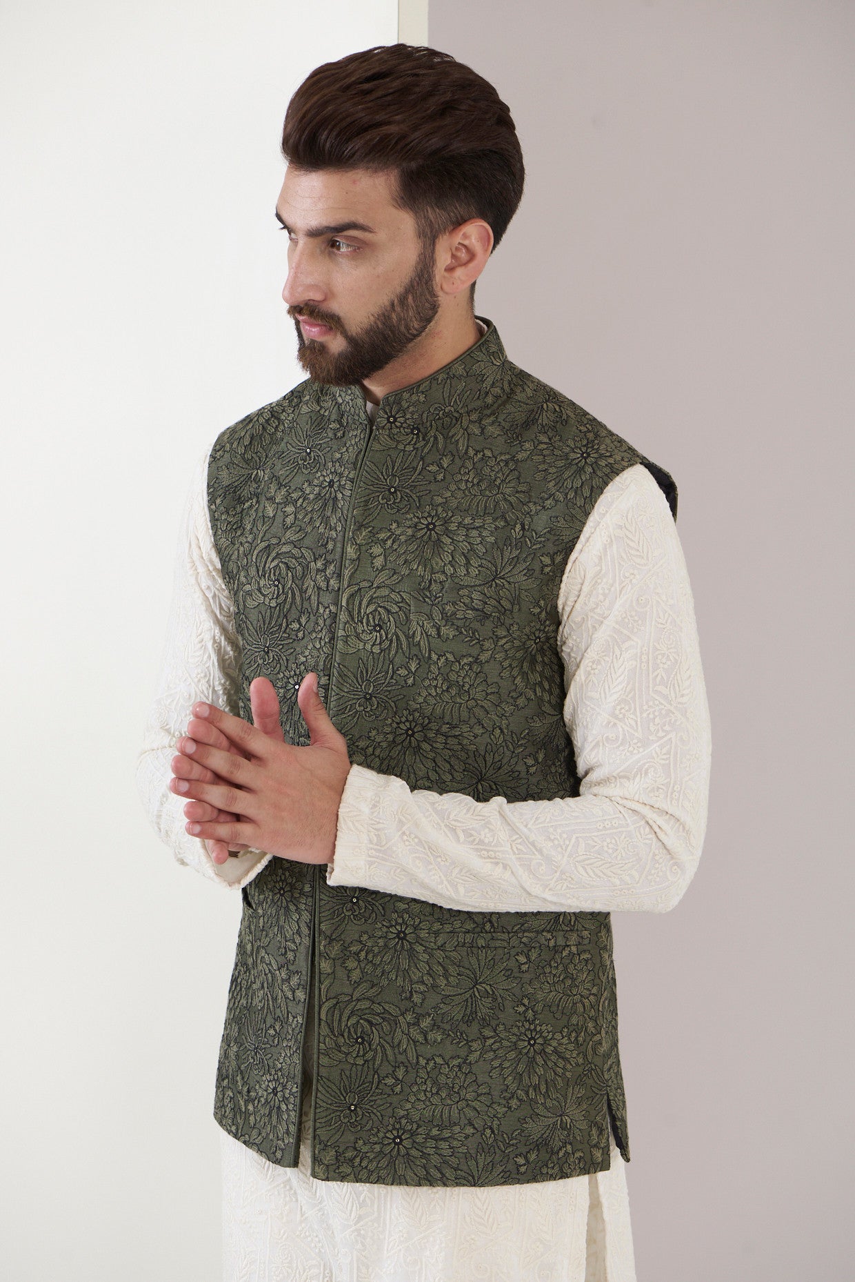 Mehandi Green Nehru Jacket - kasbahmen