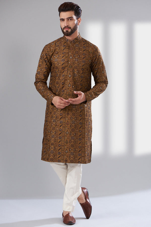 Royal yellow gold thread work kurta