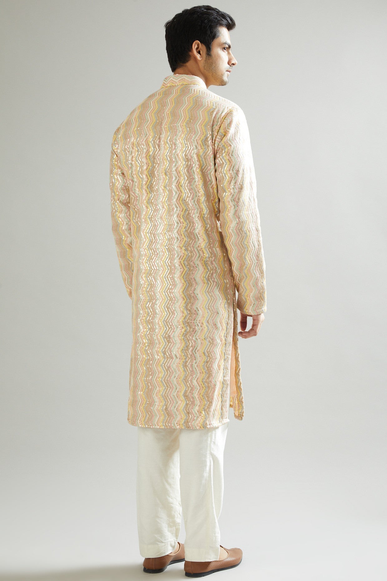 Nude Sequins & Thread Embroidered Kurta - kasbahmen