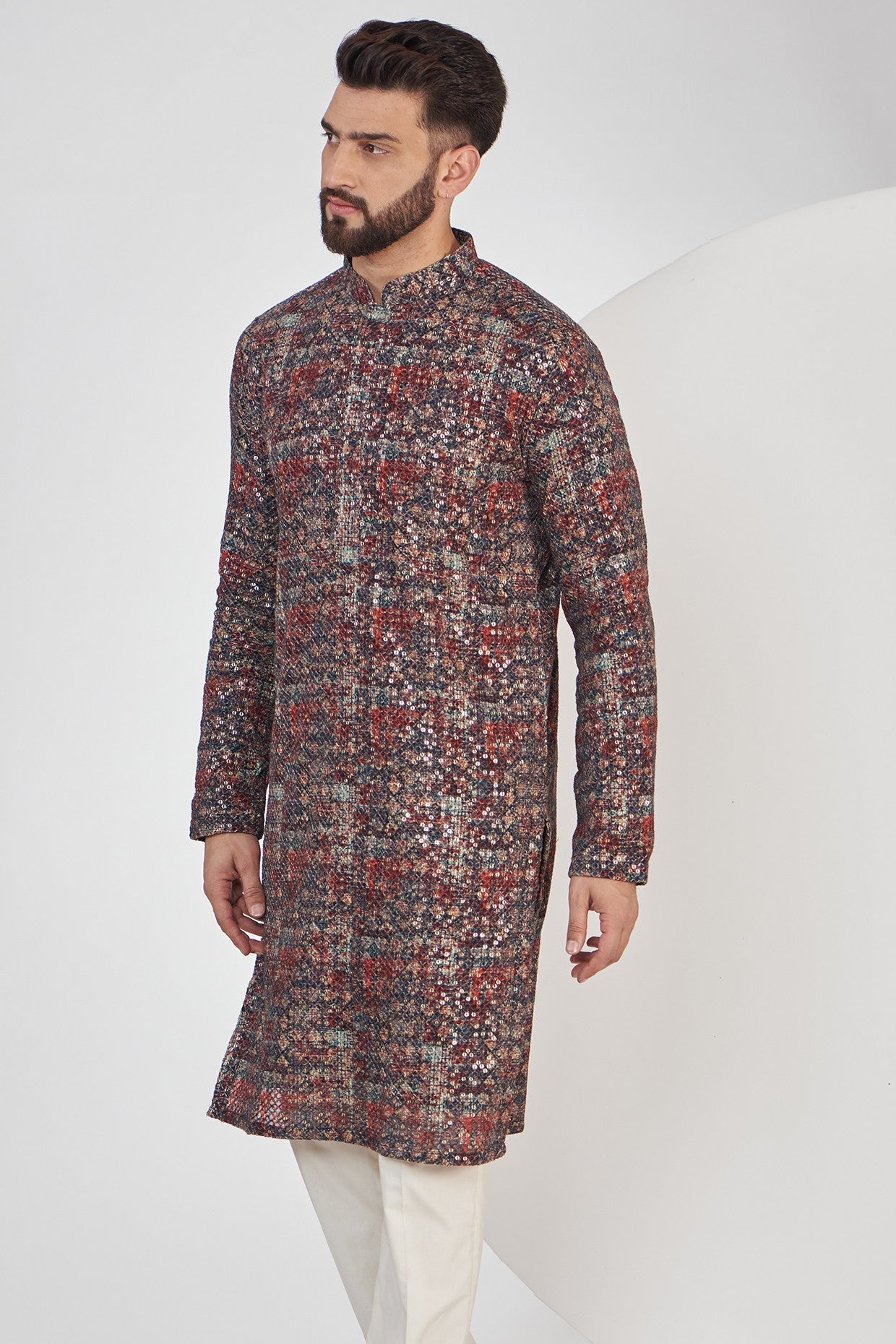 Multi-colour Embroidered Kurta with sequined work - kasbahmen