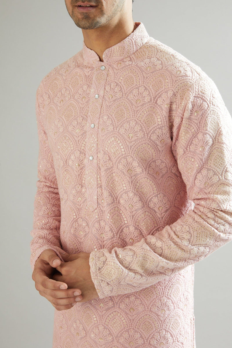 Mud Pink Chikankari Embroidered Kurta - kasbahmen