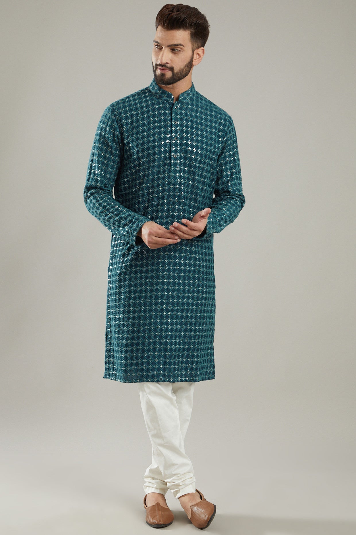 Turquoise Silk Kurta - kasbahmen