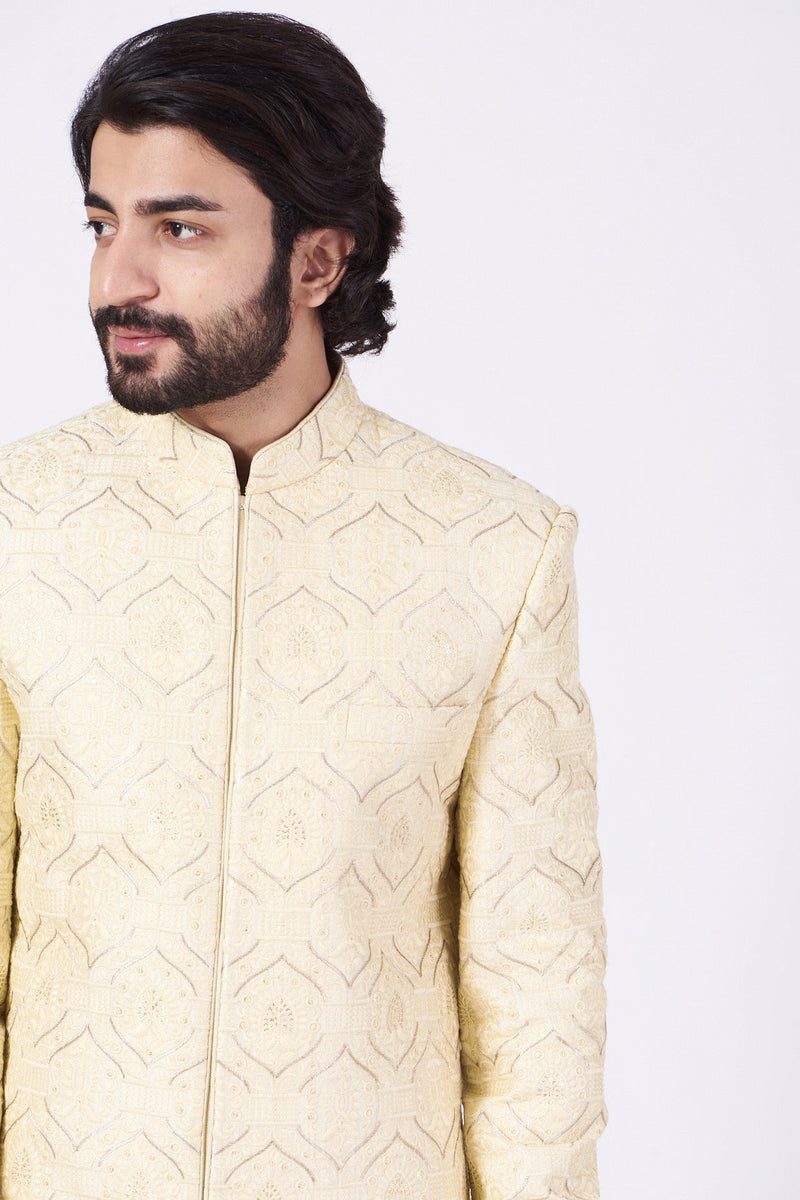 Cream Embroidered Sherwani - kasbahmen