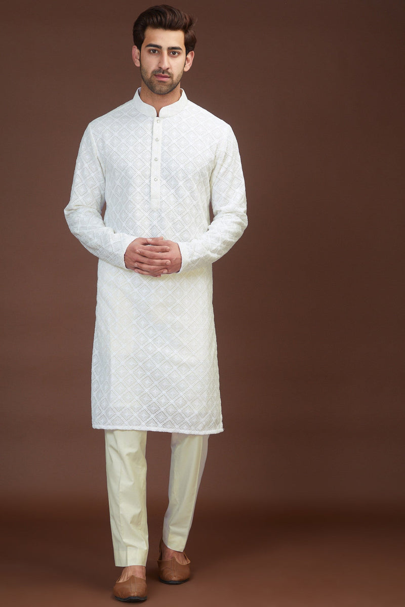 White chikankari kurta - kasbahmen