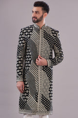 Black threadwork indowestern sherwani - kasbahmen