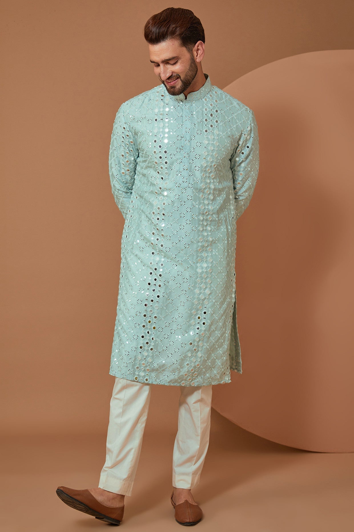 Sky Blue Mirror Work Kurta - kasbahmen