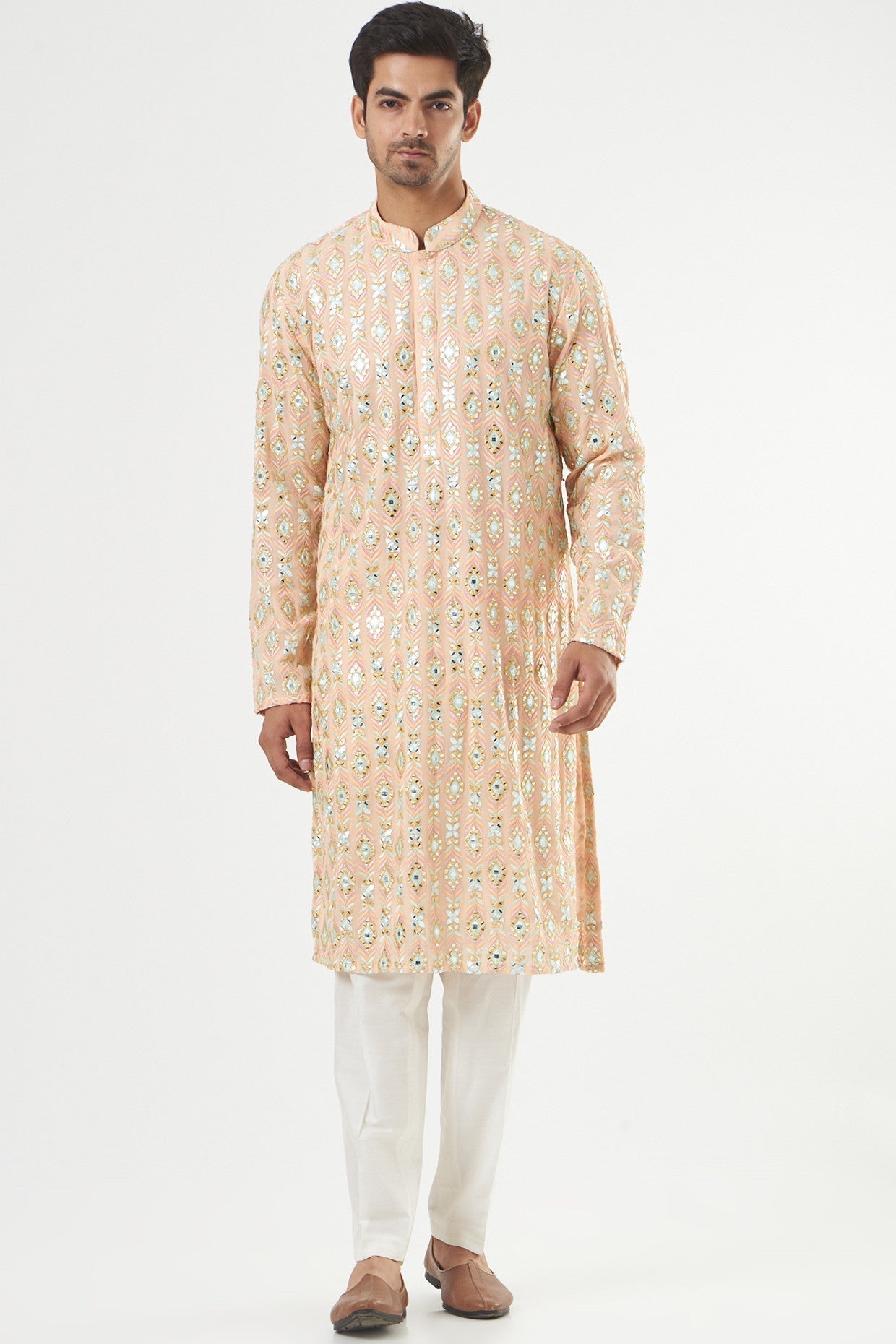 Peach Georgette Embroidered Kurta - kasbahmen