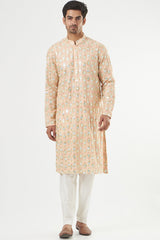 Peach Georgette Embroidered Kurta - kasbahmen