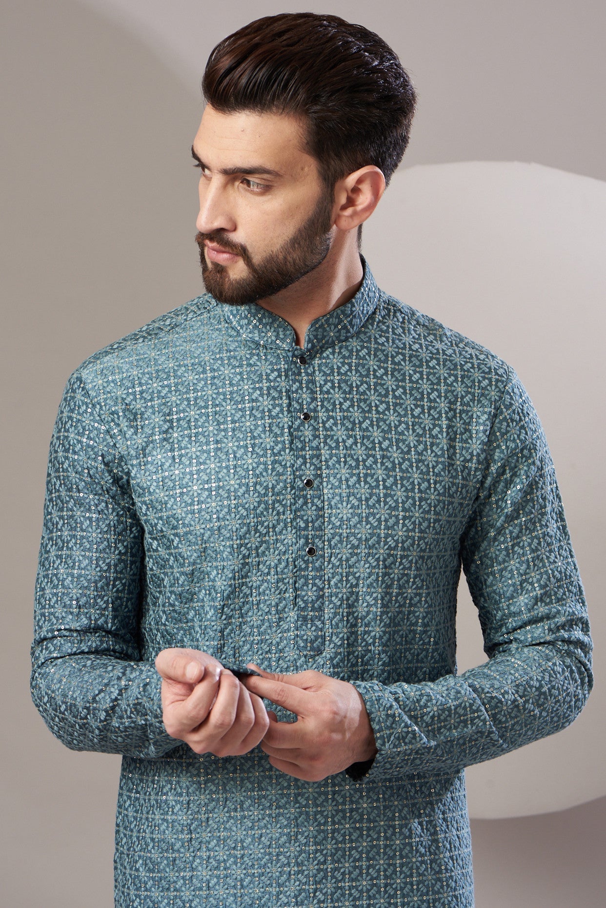 Formal teal blue embrodried kurta - kasbahmen