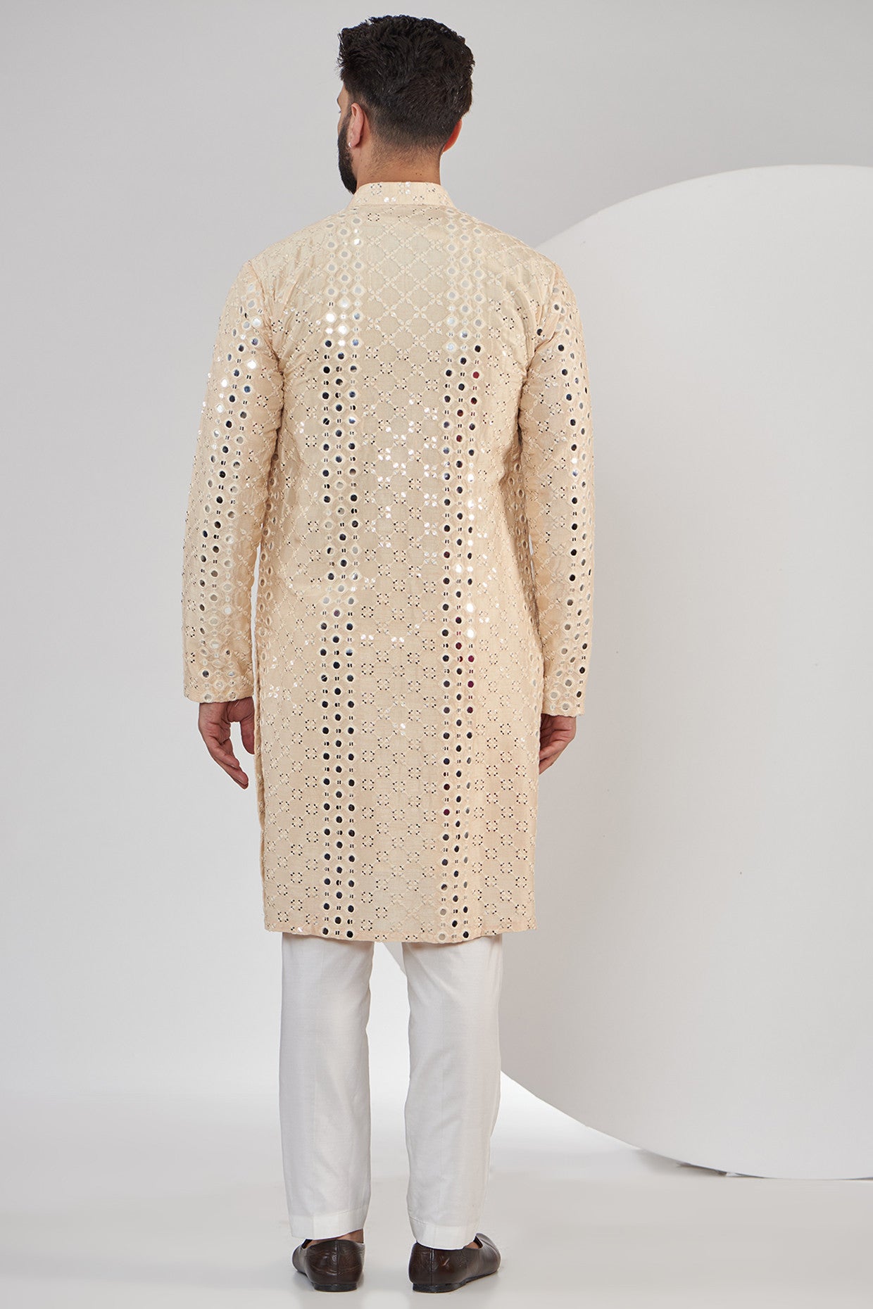 Light Beige Mirrorwork Kurta - kasbahmen