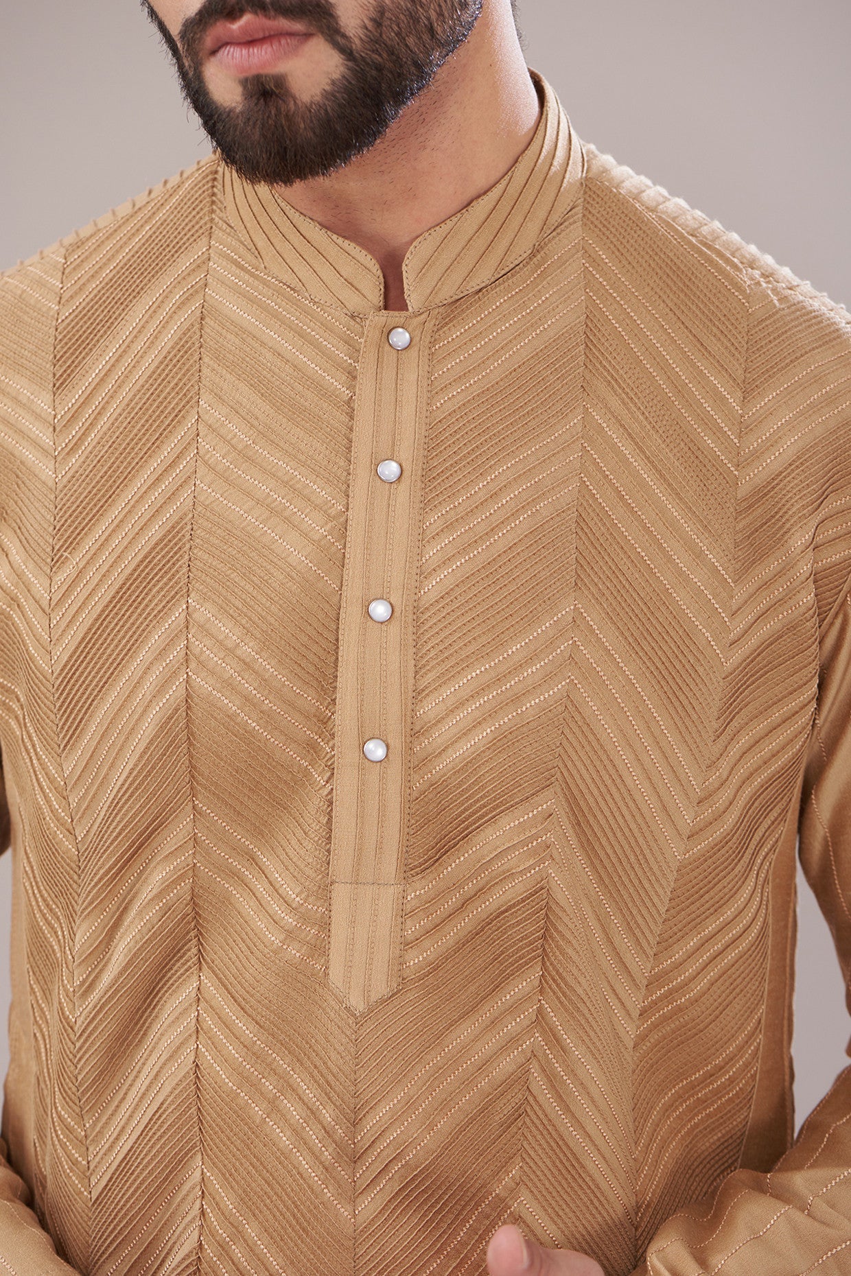 Brown Slub Silk Embroidered Kurta - kasbahmen