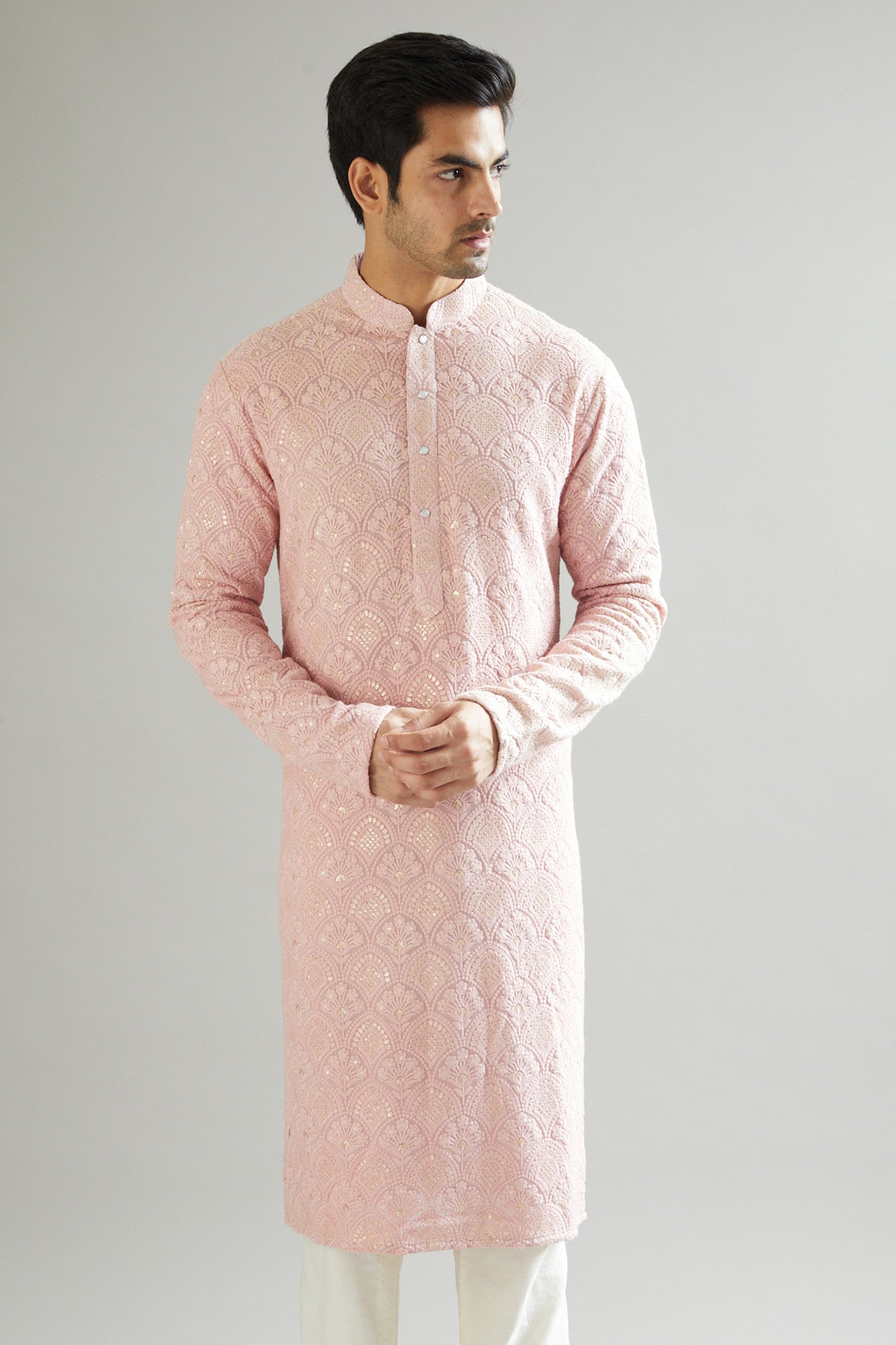 Mud Pink Chikankari Embroidered Kurta - kasbahmen