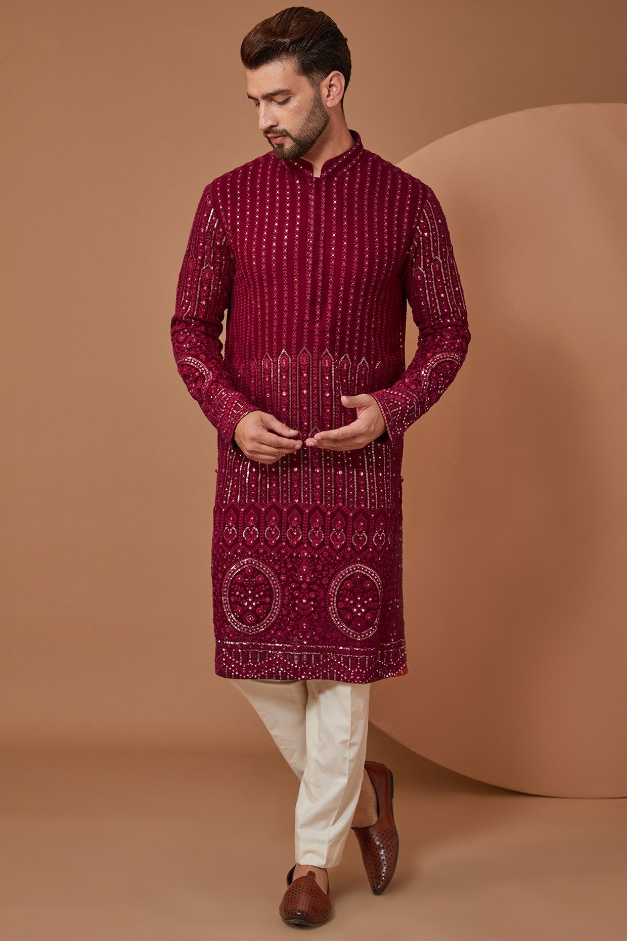 Red/Maroon Dual Tone Kurta - kasbahmen