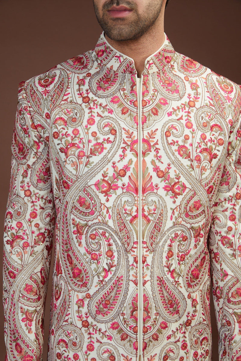 Formal jamawar kashmiri embrodried sherwani - kasbahmen