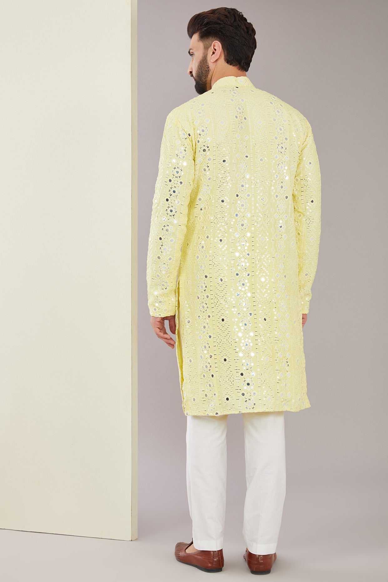 Signature Yellow Mirrorwork Kurta - kasbahmen