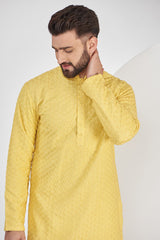 Yellow Chikankari Kurta with Intricate Threadwork - kasbahmen