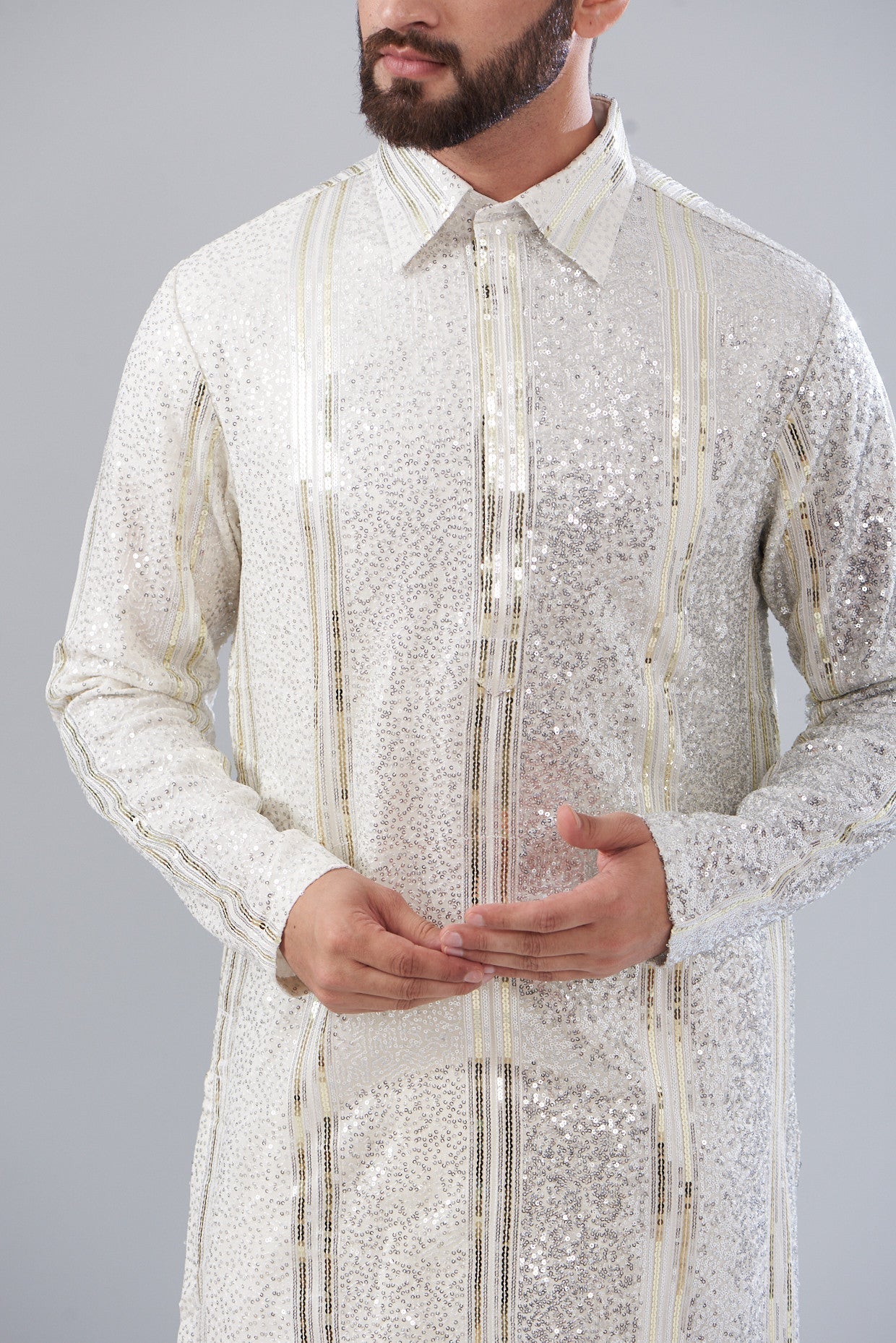 Silver sequenced pathani kurta - kasbahmen