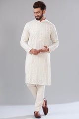 White threadwork chikankari kurta - kasbahmen