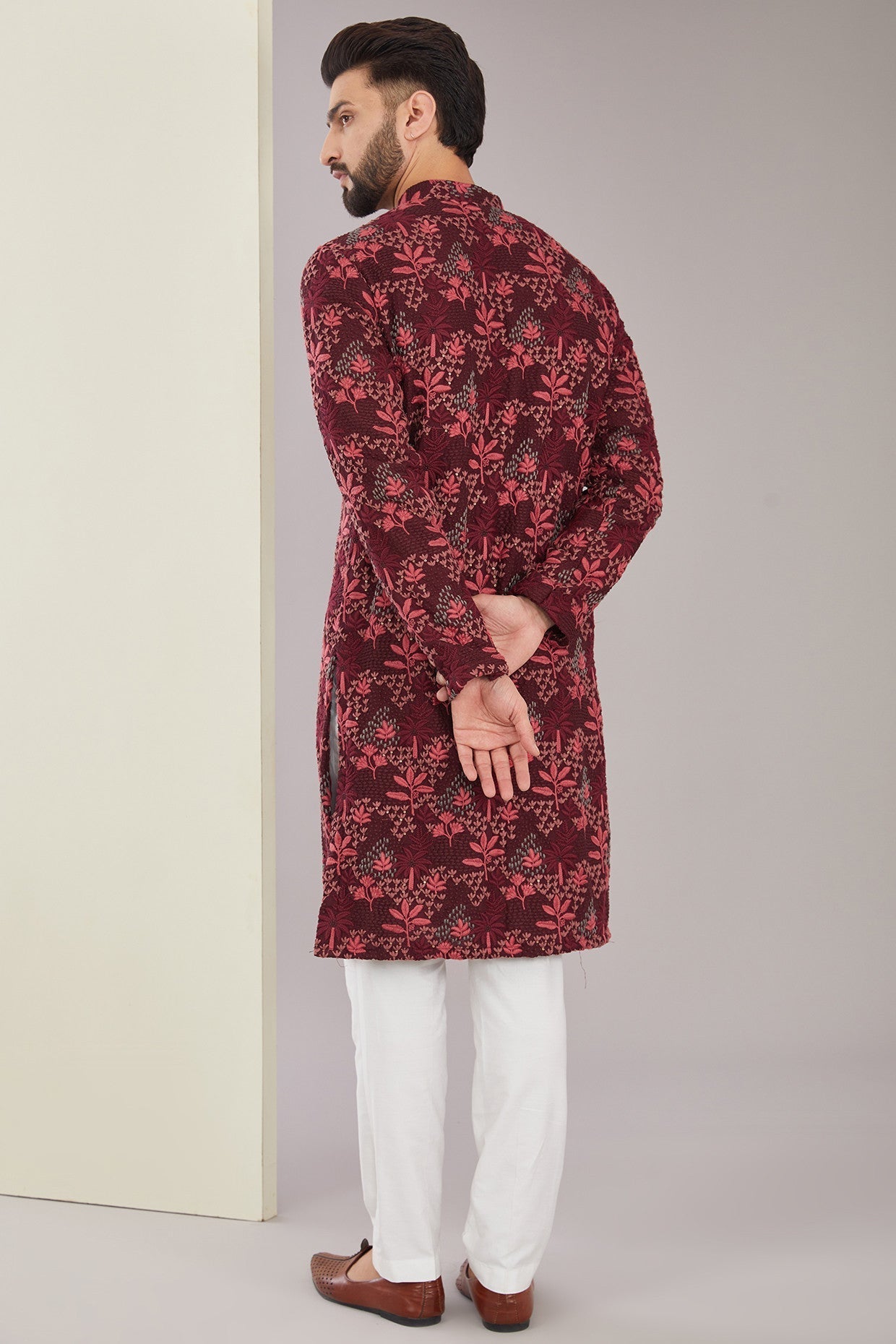 Maroon Threadwork Kurta - kasbahmen