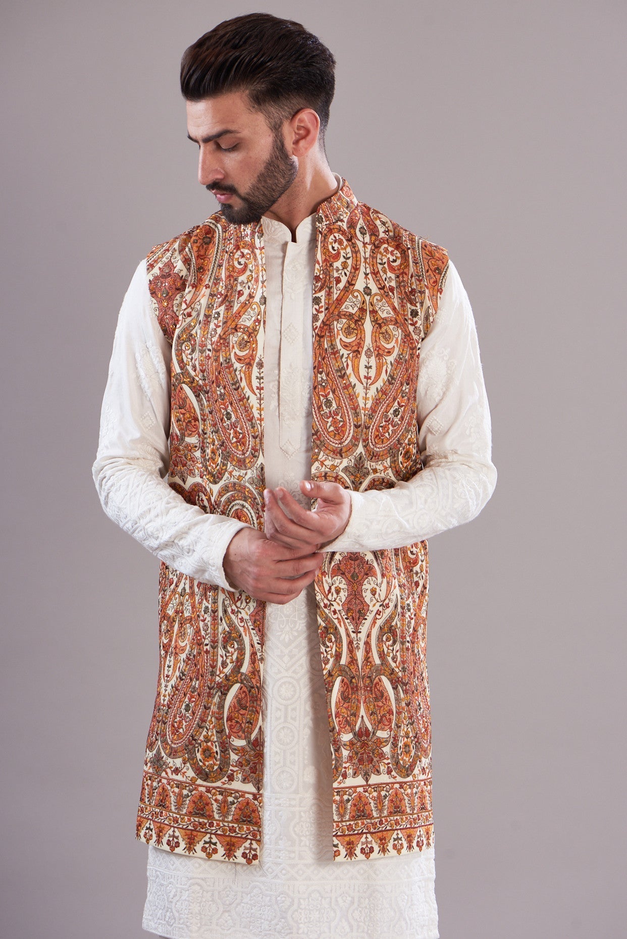 Formal kalmkari long open shrug - kasbahmen