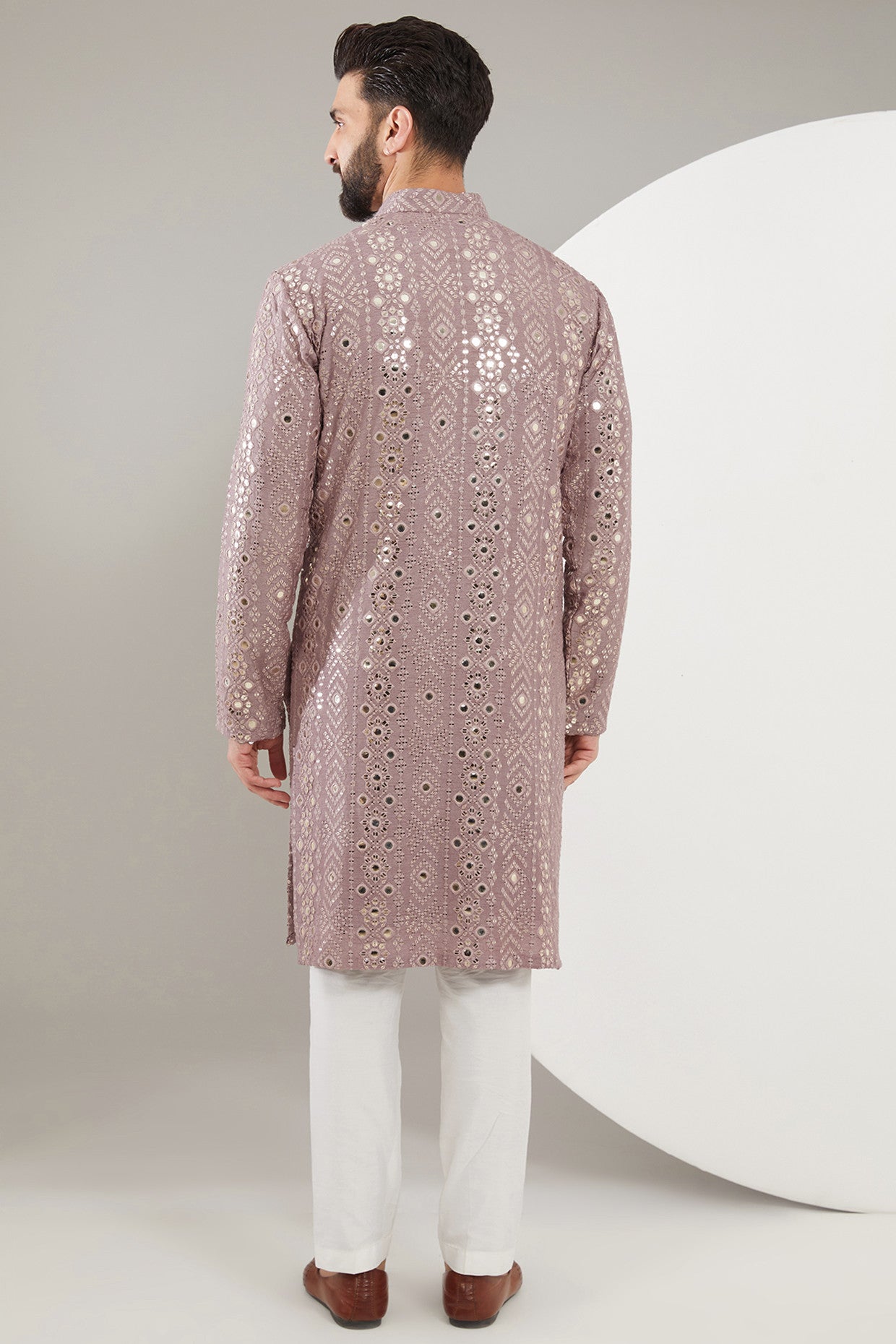 signature dark purple mirror work kurta - kasbahmen